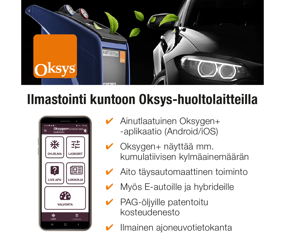 ILMASTOINTI KUNTOON OKSYS-HUOLTOLAITTEILLA